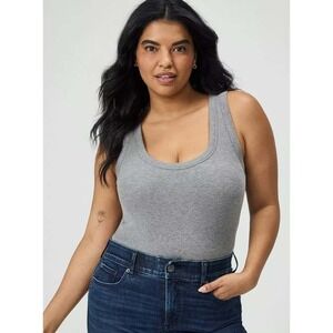 Torrid Tank Top Womens 2X Heather Grey Cotton Modal Rib Double Scoop Neck NWT